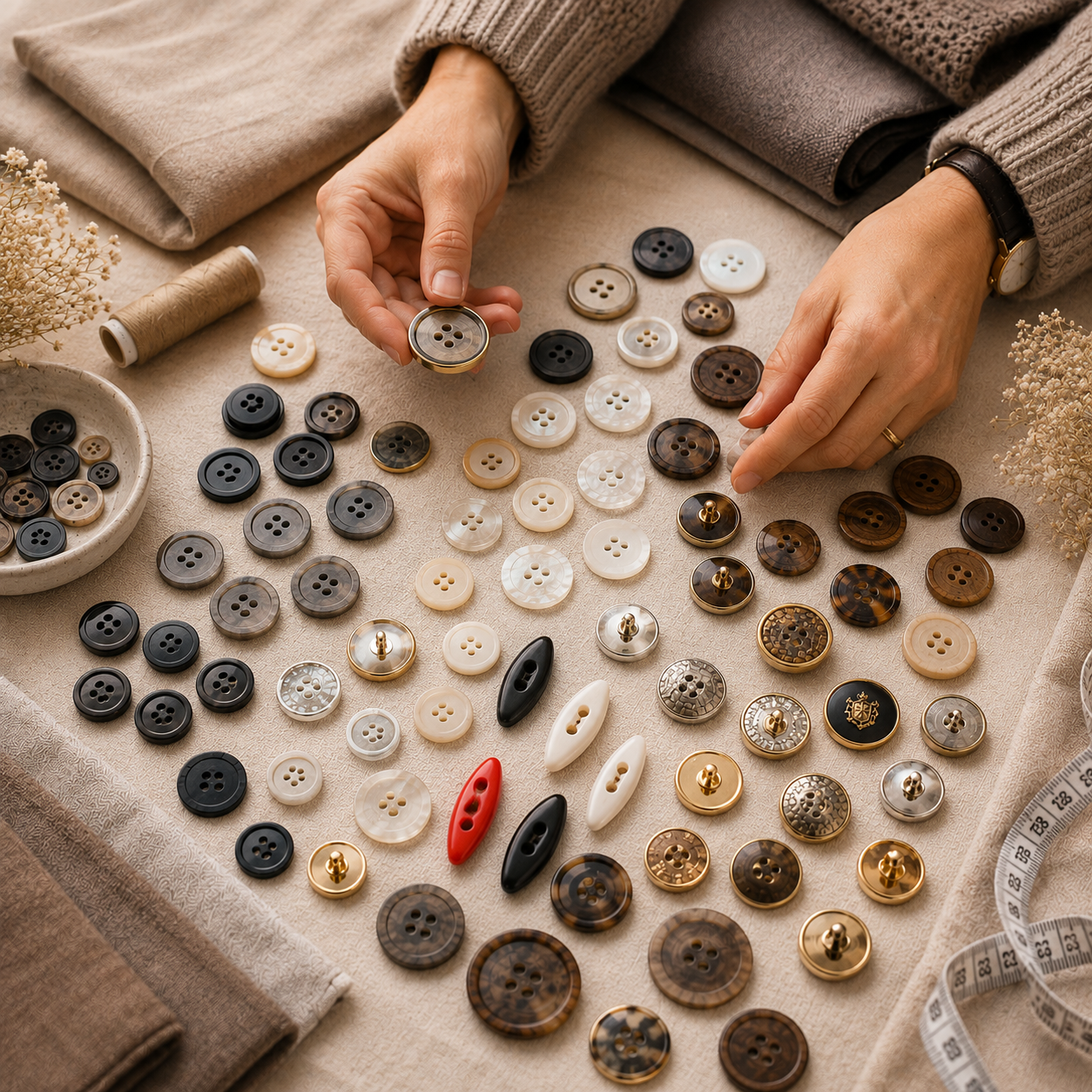 Illustration de boutons de couture noirs et blancs pour accessoires et mercerie.