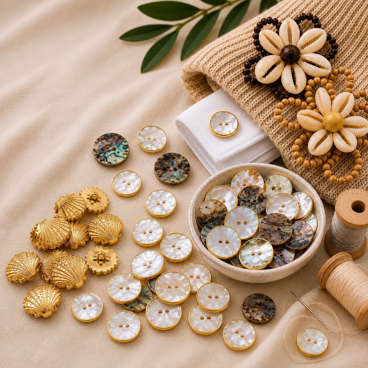 Illustration de boutons de couture ronds noirs et blancs sur fond blanc, fournitures couture.