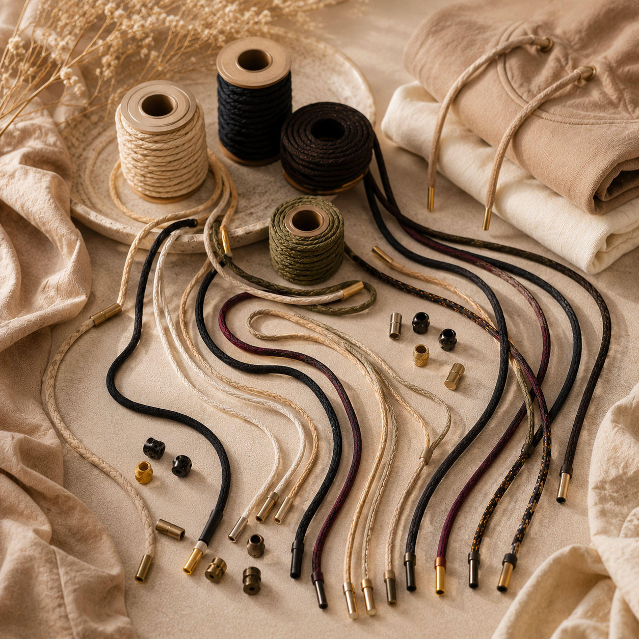 Illustration d’une corde rayée faisant un nœud, accessoire de couture et artisanat.