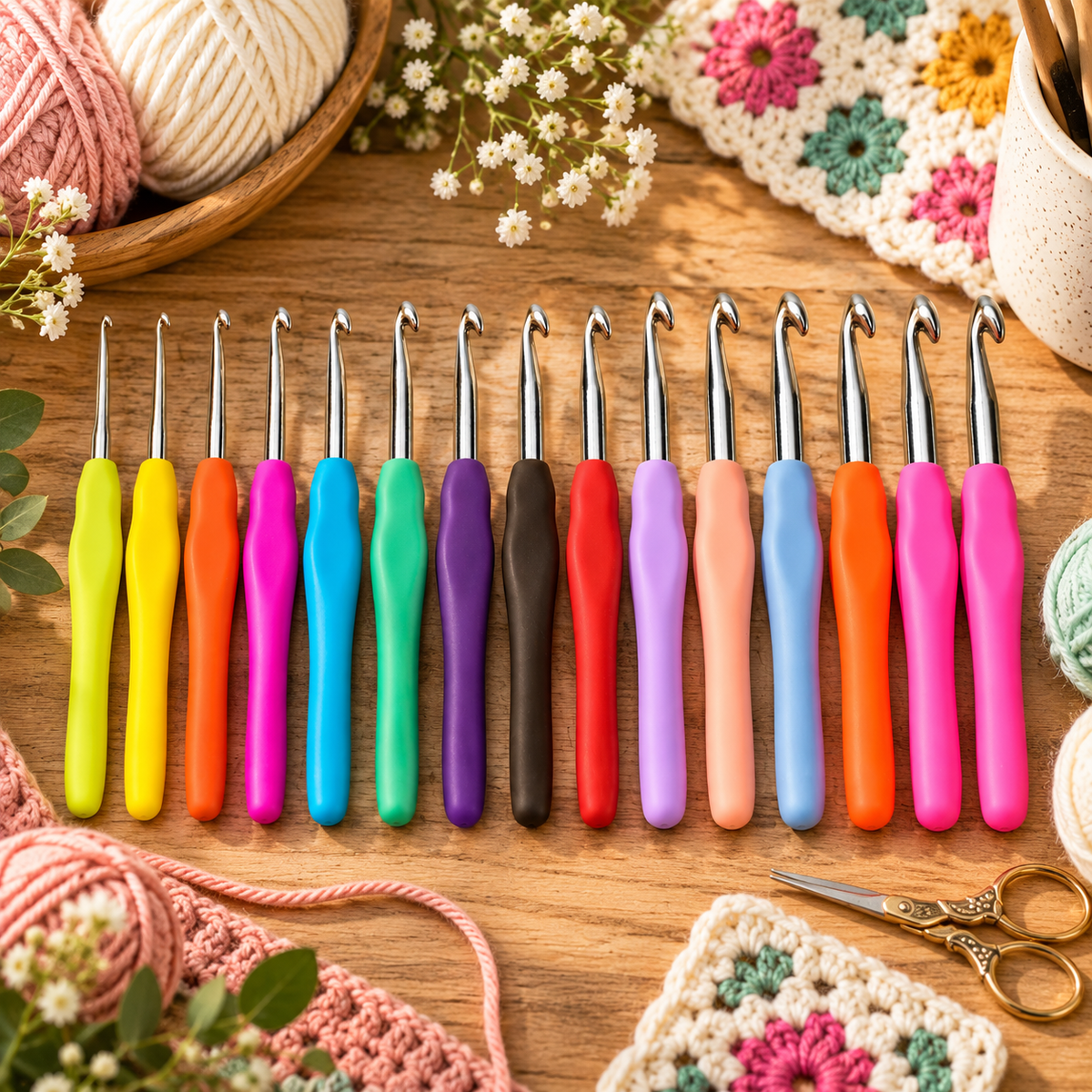 Ergonomic Crochet Hook Set – 14 Sizes – 2.0 to 10.0 mm