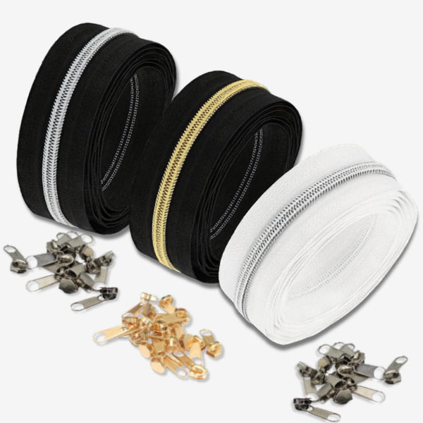 Metal Zipper Roll #5 with 10 Sliders for Bags, Jackets and Sewing Repairs