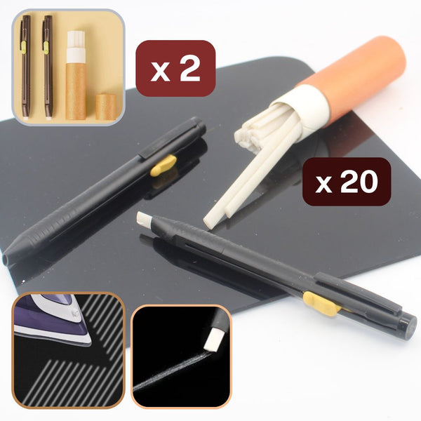 Leather & Fabric Marking Pen Set with 20 Wax Refills | Tailor Chalk Sewing Marking Tool