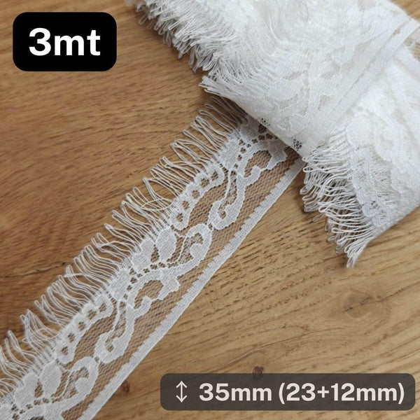 3 meters white Nylon Chantilly Lace 35mm #DEN250620J - ACCESSOIRES LEDUC BV