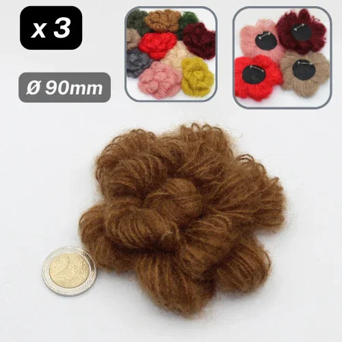 Set of 3 Woolen Flowers with safety pins Applications Ø90mm #F3-00 - ACCESSOIRES LEDUC BV