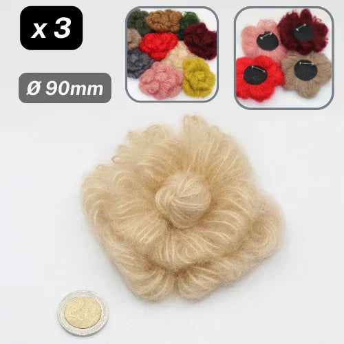 Set of 3 Woolen Flowers with safety pins Applications Ø90mm #F3-00 - ACCESSOIRES LEDUC BV