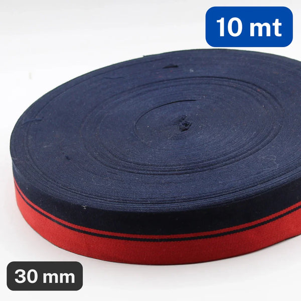 10 METERS - 30mm Striped Gros Grain with Navy and Red Stripes - ACCESSOIRES LEDUC BV