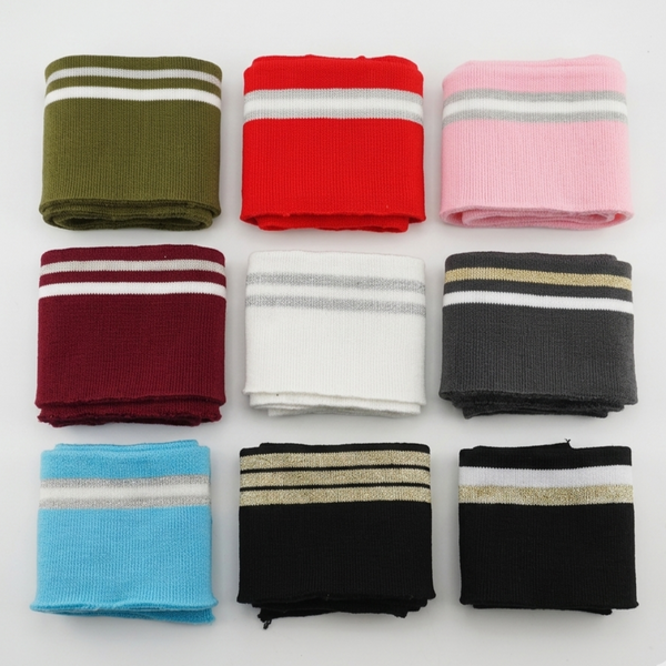 Knitted Striped Ribbing Cuffs - with Lurex Stripes- for Jackets Sweaters & Sewing