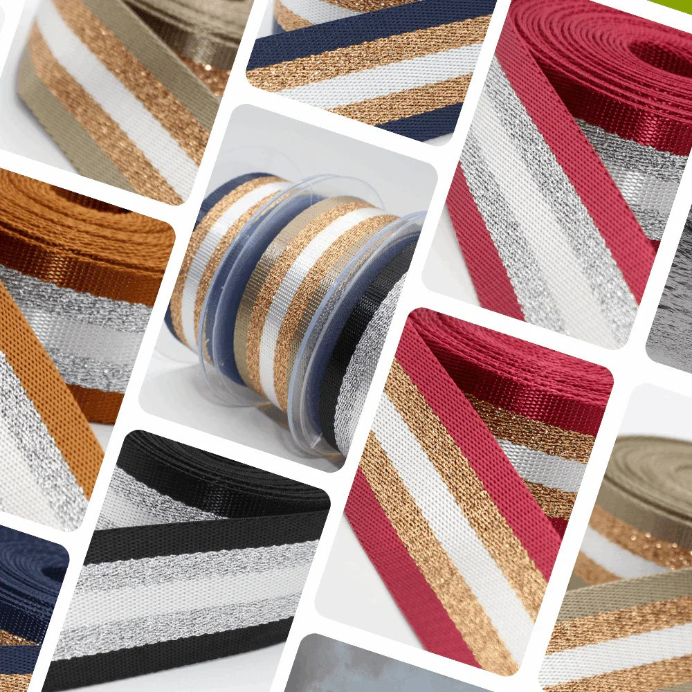 5 meters Shiny Lurex Striped Webbing 38mm #RUB1934 - ACCESSOIRES LEDUC BV