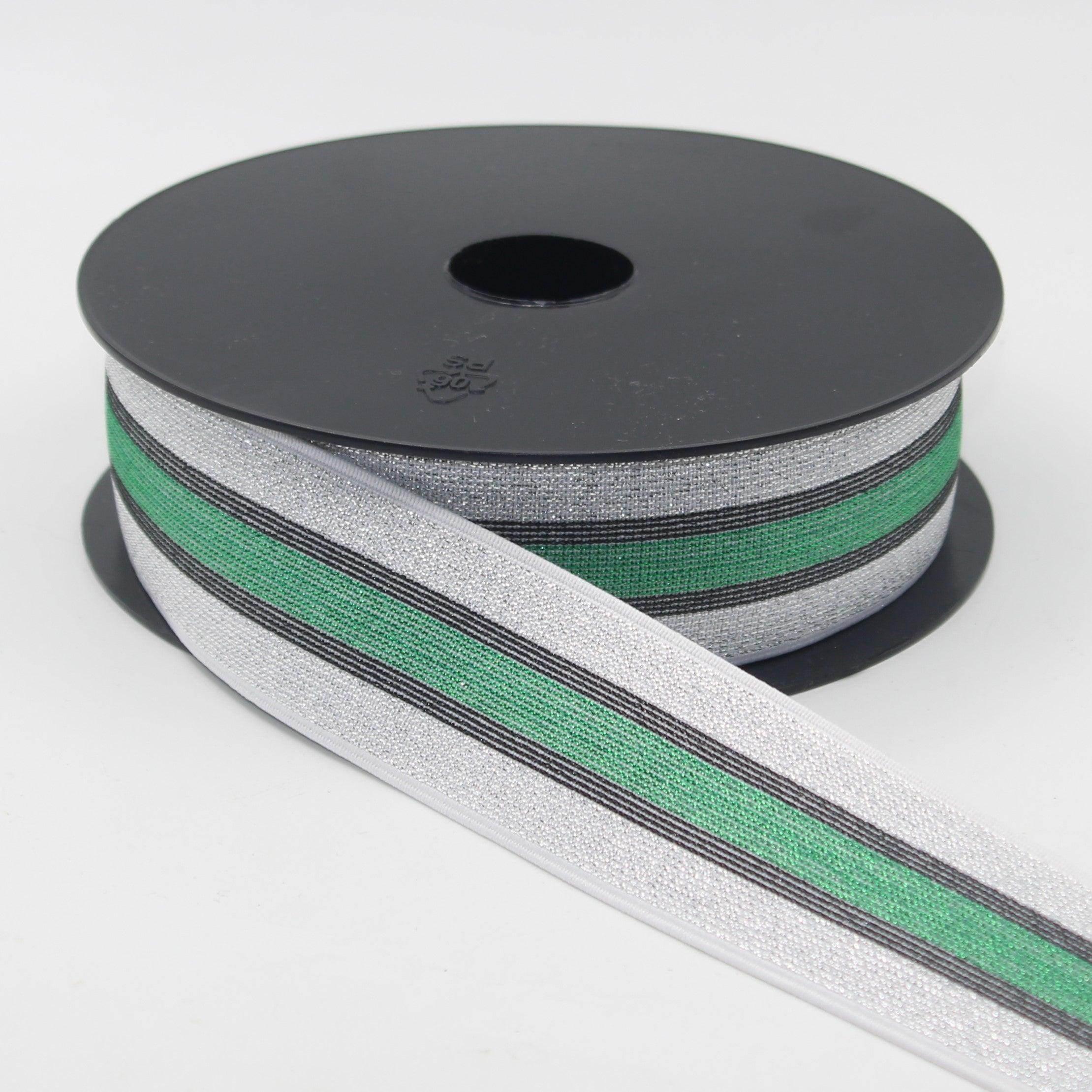 5 meters All Lurex Elastic 40mm Silver + Black + Green Red or Yellow #ELA3609 - ACCESSOIRES LEDUC BV