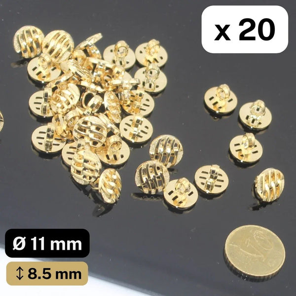 20 Pieces Gold Nylon Metalized Shank Buttons Size 11MM #KMQ500418 - ACCESSOIRES LEDUC BV