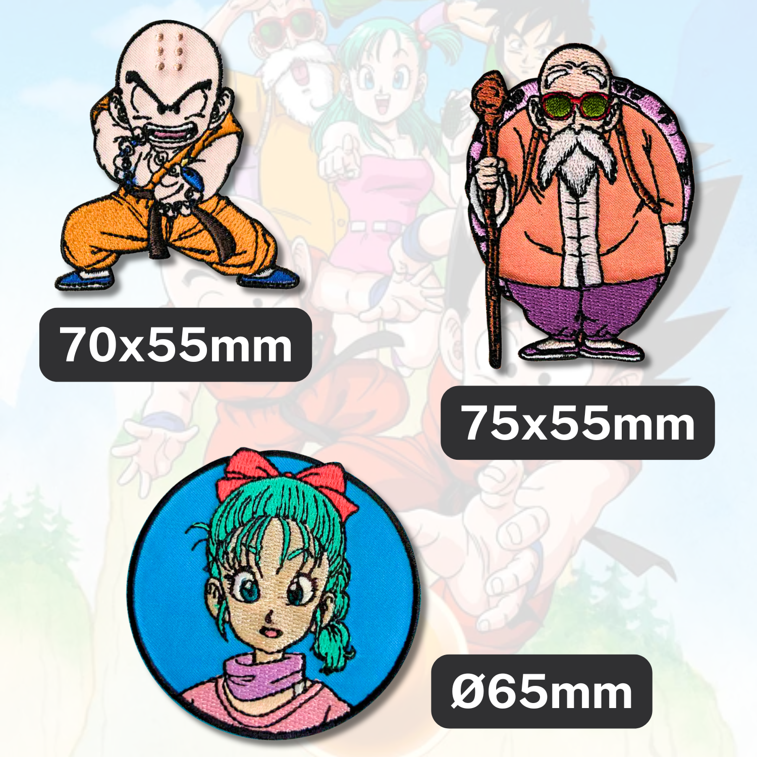 Set aus 3 Kinder- und Anime-Aufbügel-Patches für Kleidung und Taschen