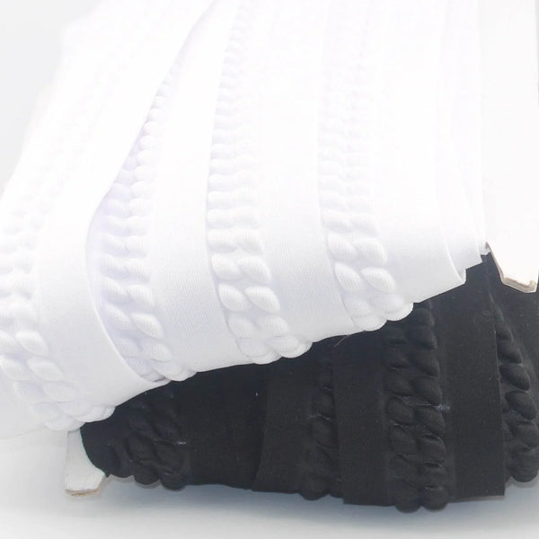 2 meter Elastic Trimming 45mm (with 20mm embossed design) available in Black or White - ACCESSOIRES LEDUC BV