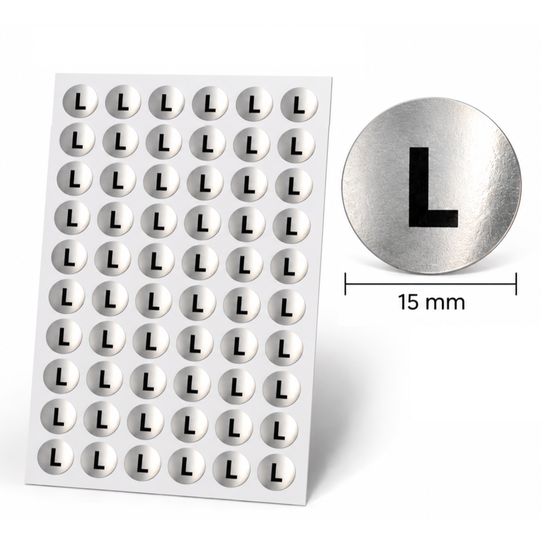 6 Sheets (360 labels) Silver Garment Size Stickers for Clothes Hangers – 15 mm