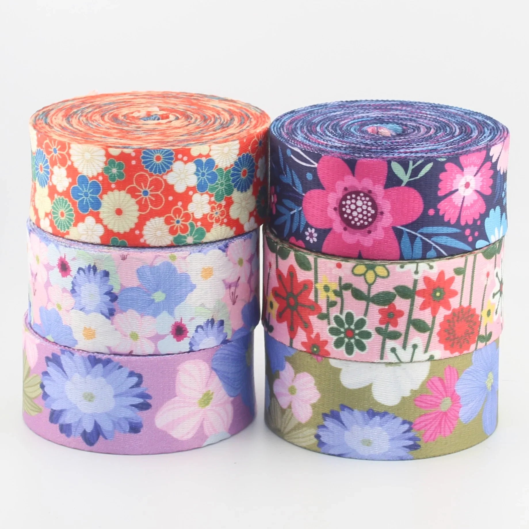 5 meters 38mm Floral Design Printed Polyester Webbing #RUB3580 - ACCESSOIRES LEDUC BV