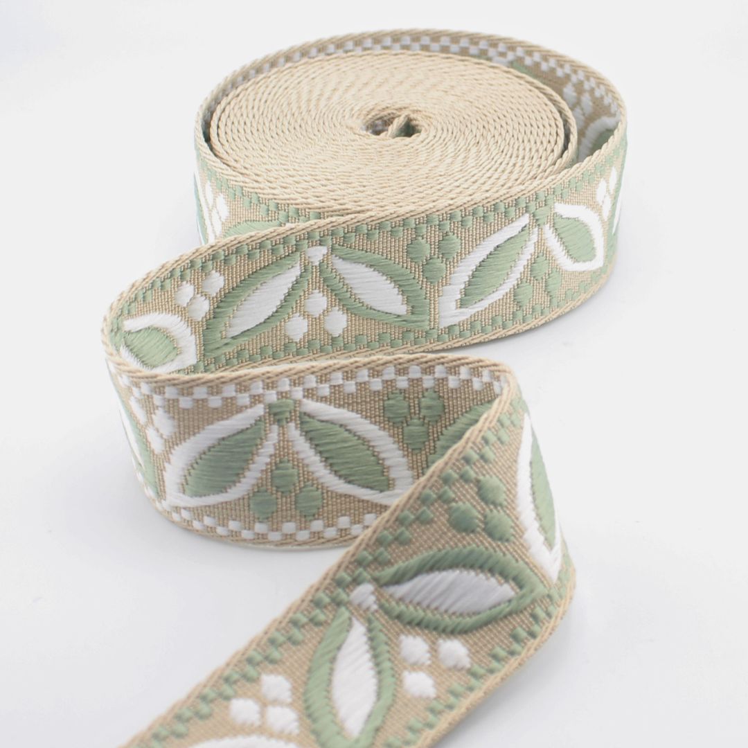 Floral Jacquard Webbing 38 mm | Decorative Woven Strap for Bags, Guitar Straps, Belts & Upholstery (RUB3585)