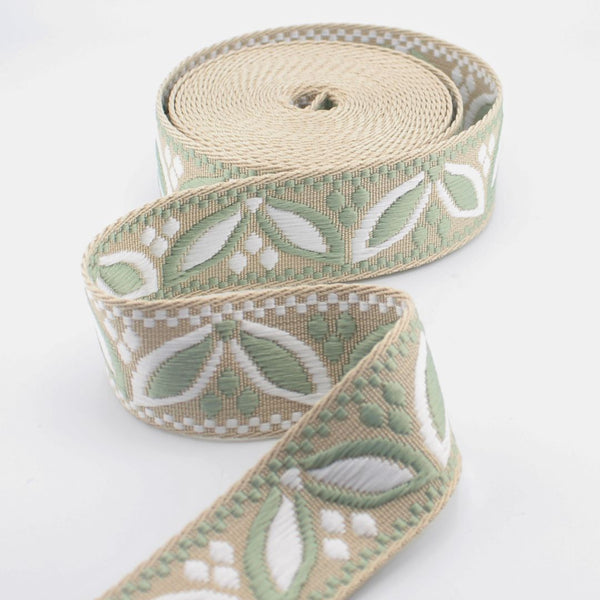 Cinta tejida jacquard floral de 38 mm | Correa tejida decorativa para bolsos, correas de guitarra, cinturones y tapicería (RUB3585)