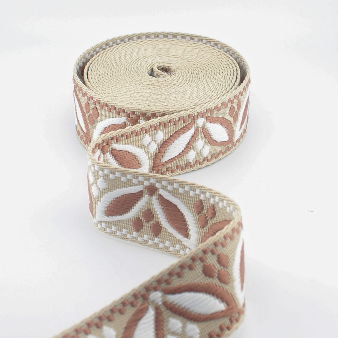 Floral Jacquard Webbing 38 mm | Decorative Woven Strap for Bags, Guitar Straps, Belts & Upholstery (RUB3585)