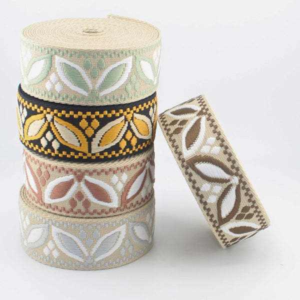 Cinta tejida jacquard floral de 38 mm | Correa tejida decorativa para bolsos, correas de guitarra, cinturones y tapicería (RUB3585)