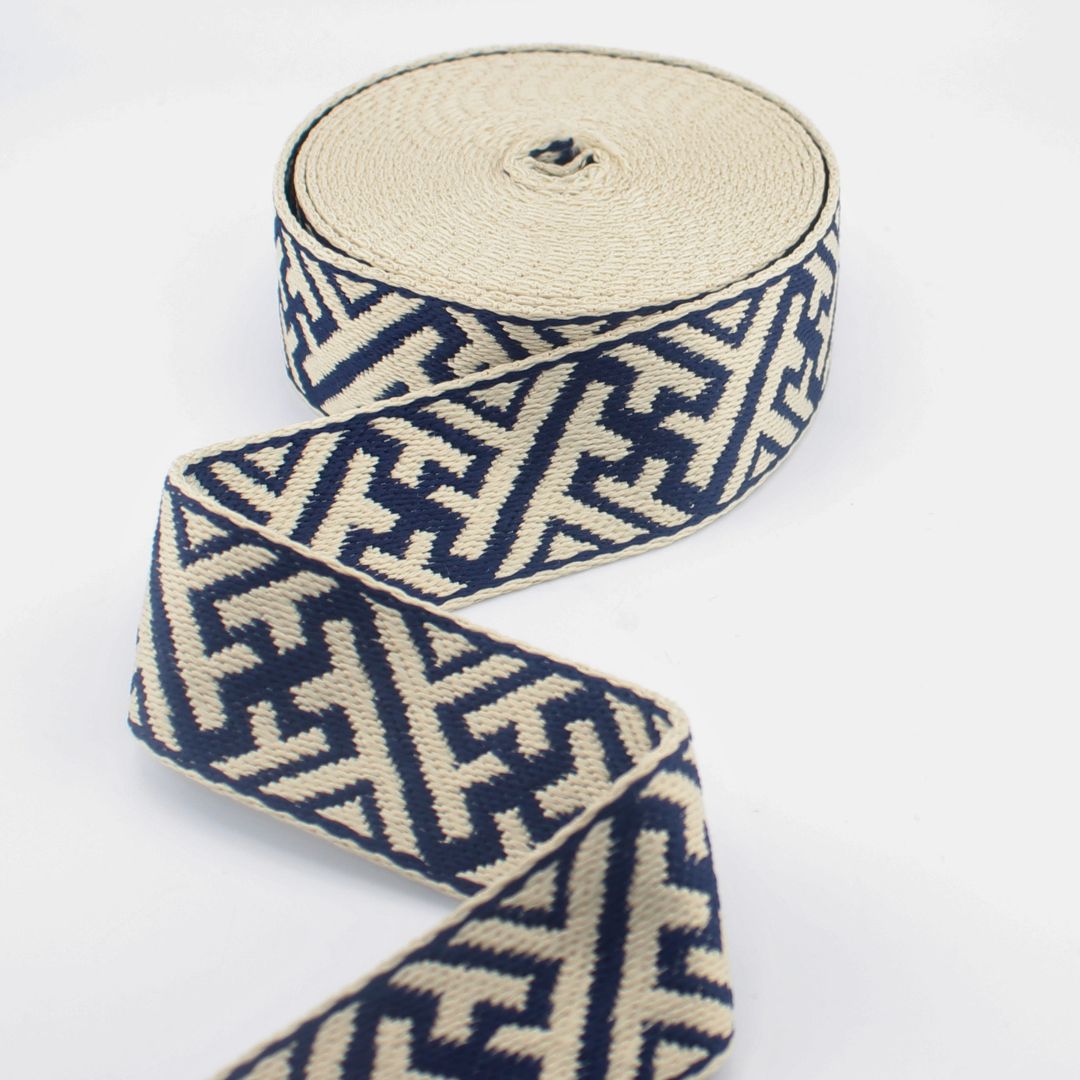 Geometric Woven Webbing 38 mm – Premium Jacquard Strap for Bags, Belts, Guitar Straps & Upholstery (RUB3586)
