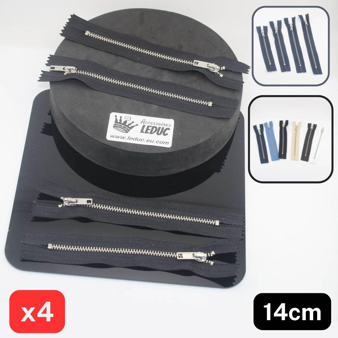 Set of 4 Trouser Metal Zippers - available in 12cm, 14cm, 16cm or 18cm - in Black, White, Blue, Navy, Beige or Brown - ACCESSOIRES LEDUC BV