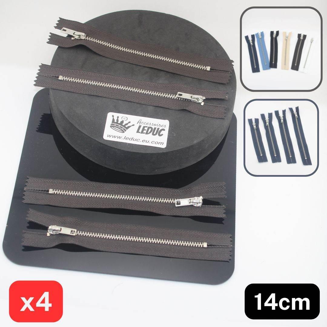 Set of 4 Trouser Metal Zippers - available in 12cm, 14cm, 16cm or 18cm - in Black, White, Blue, Navy, Beige or Brown - ACCESSOIRES LEDUC BV