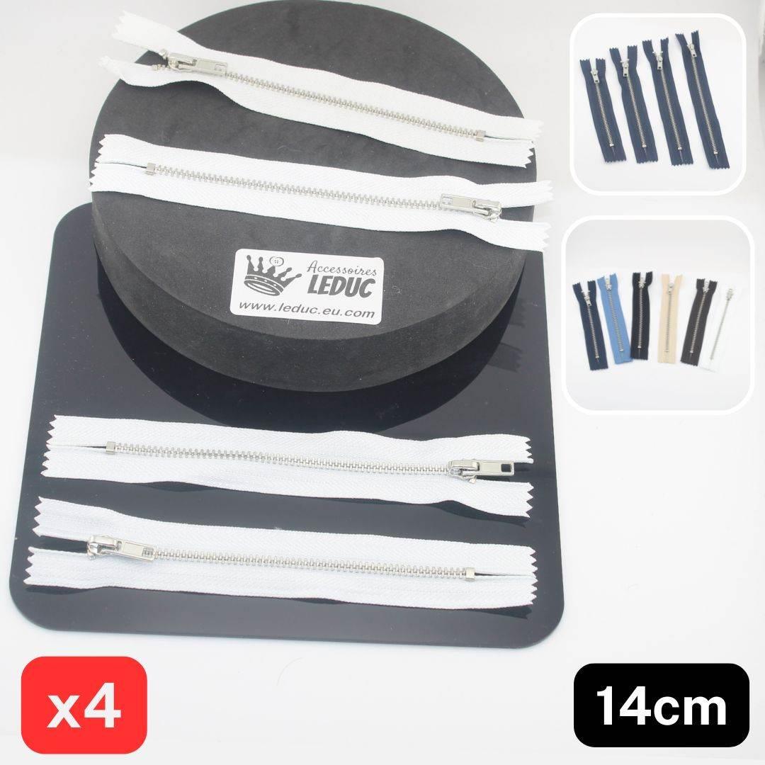 Set of 4 Trouser Metal Zippers - available in 12cm, 14cm, 16cm or 18cm - in Black, White, Blue, Navy, Beige or Brown - ACCESSOIRES LEDUC BV