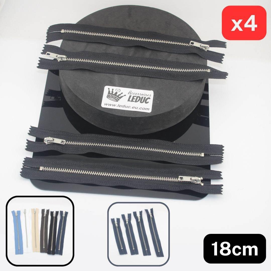 Set of 4 Trouser Metal Zippers - available in 12cm, 14cm, 16cm or 18cm - in Black, White, Blue, Navy, Beige or Brown - ACCESSOIRES LEDUC BV