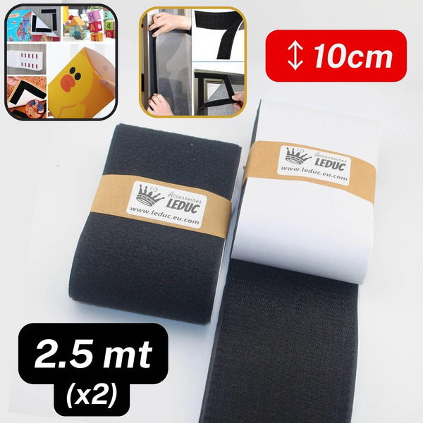 10cm wide Adhesive Hook & Loop Tape (velcro type) 2.5 meters Black #HNL503 - ACCESSOIRES LEDUC BV