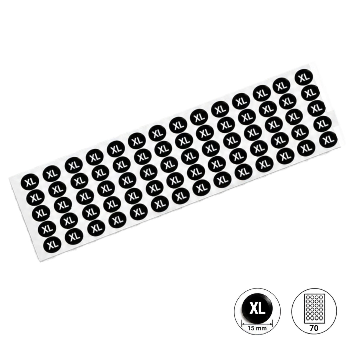 5 Sheets (350 labels) Black Garment Size Stickers for Clothes Hangers – 15 mm
