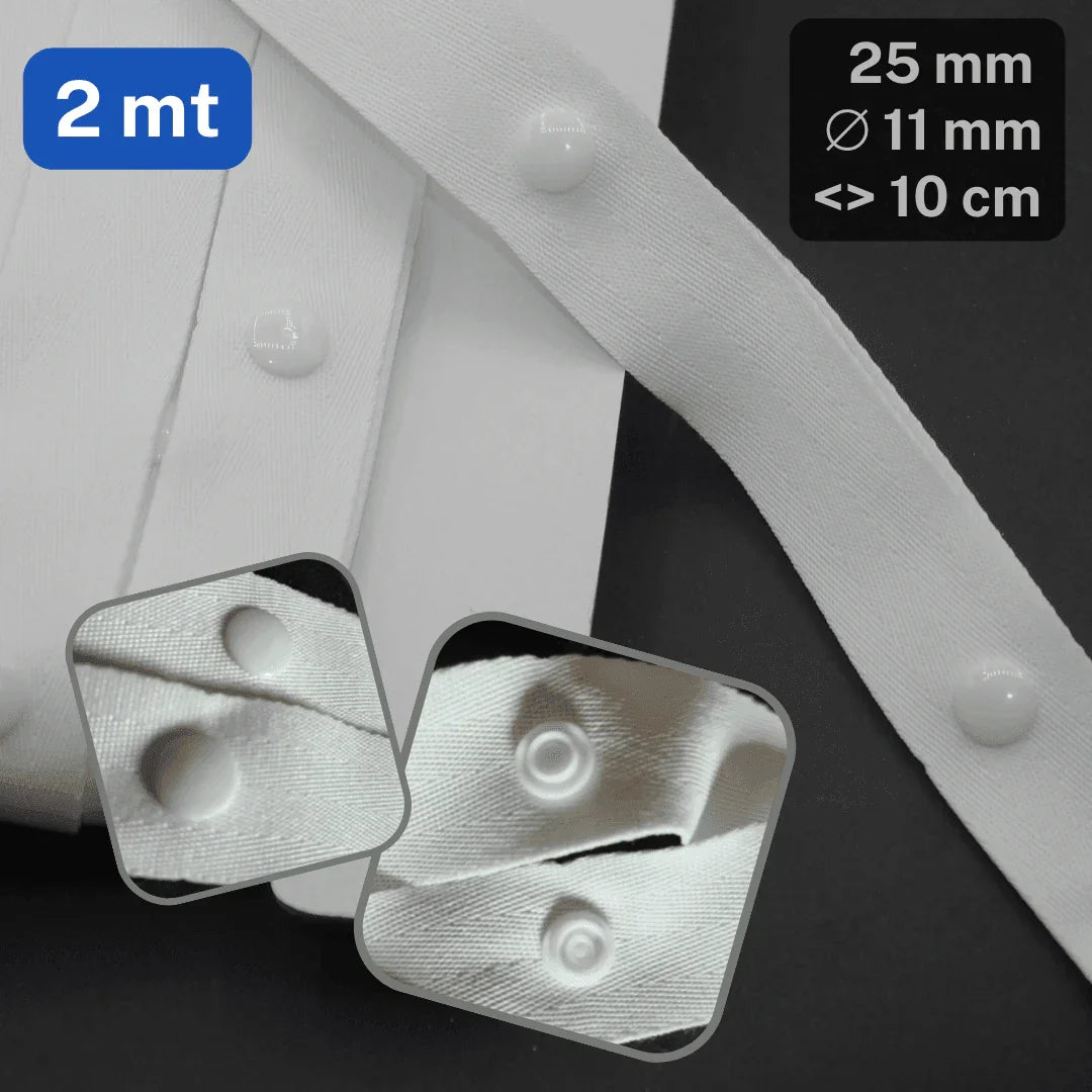 2 meters 25mm White Polyester Herringbone Snap Tape - ACCESSOIRES LEDUC BV