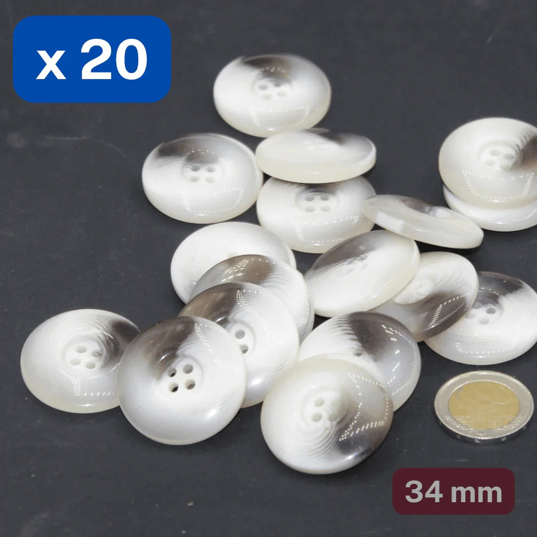 20 Pieces Grey Polyester Buttons 4 Holes Size 34mm #KP4500754 - ACCESSOIRES LEDUC BV