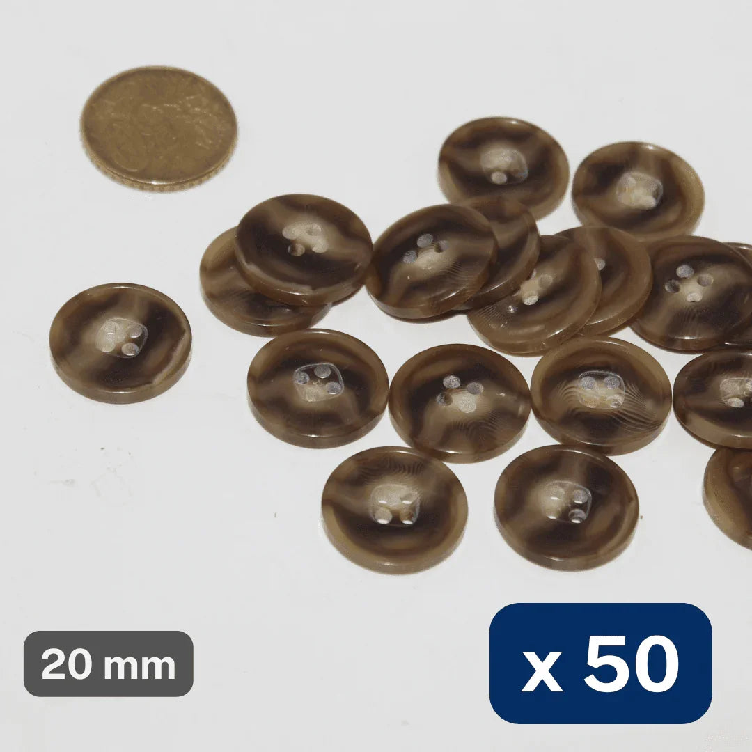 50 Pieces Shiny Brown Polyester Buttons 4 Holes Size 20mm #KP4501532 - ACCESSOIRES LEDUC BV