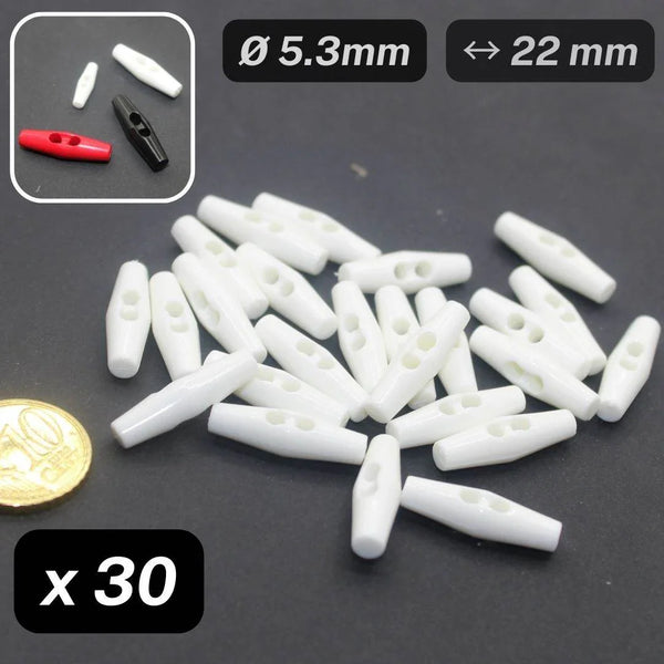 30 Pieces White Nylon Toggles 2 Holes Size 22MM #KN2500336 - ACCESSOIRES LEDUC BV