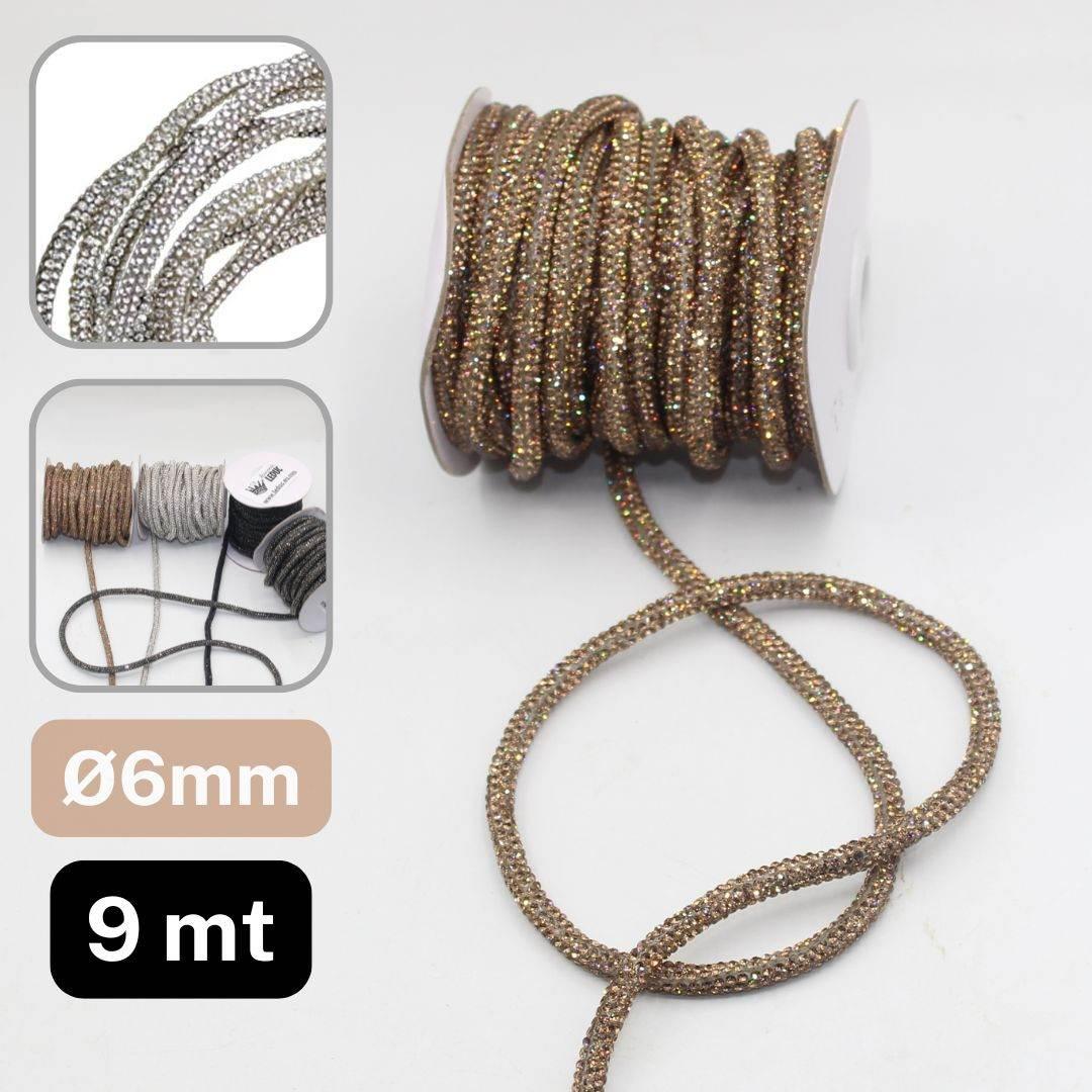 9 meters of Strass Cord, available in 5mm or 6mm in Black, Gunmetal, Silver or Copper - ACCESSOIRES LEDUC BV