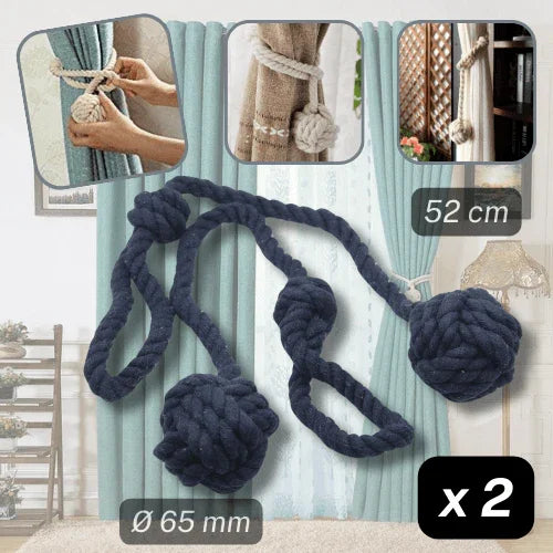 1 pair (2 pieces - suitable for 1 or 2 window(s)) Fancy Cotton Tie-Backs for Curtains - Made with a Cord and a Ball #EMB04 - ACCESSOIRES LEDUC BV
