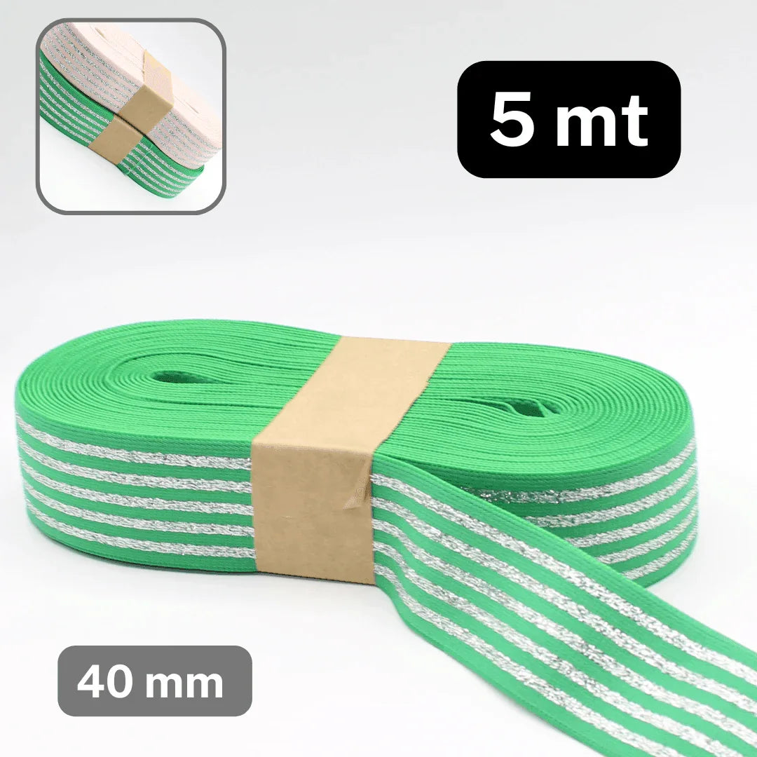 5 meters Elastic Lurex Band with Silver Stripes-40mm - ACCESSOIRES LEDUC BV