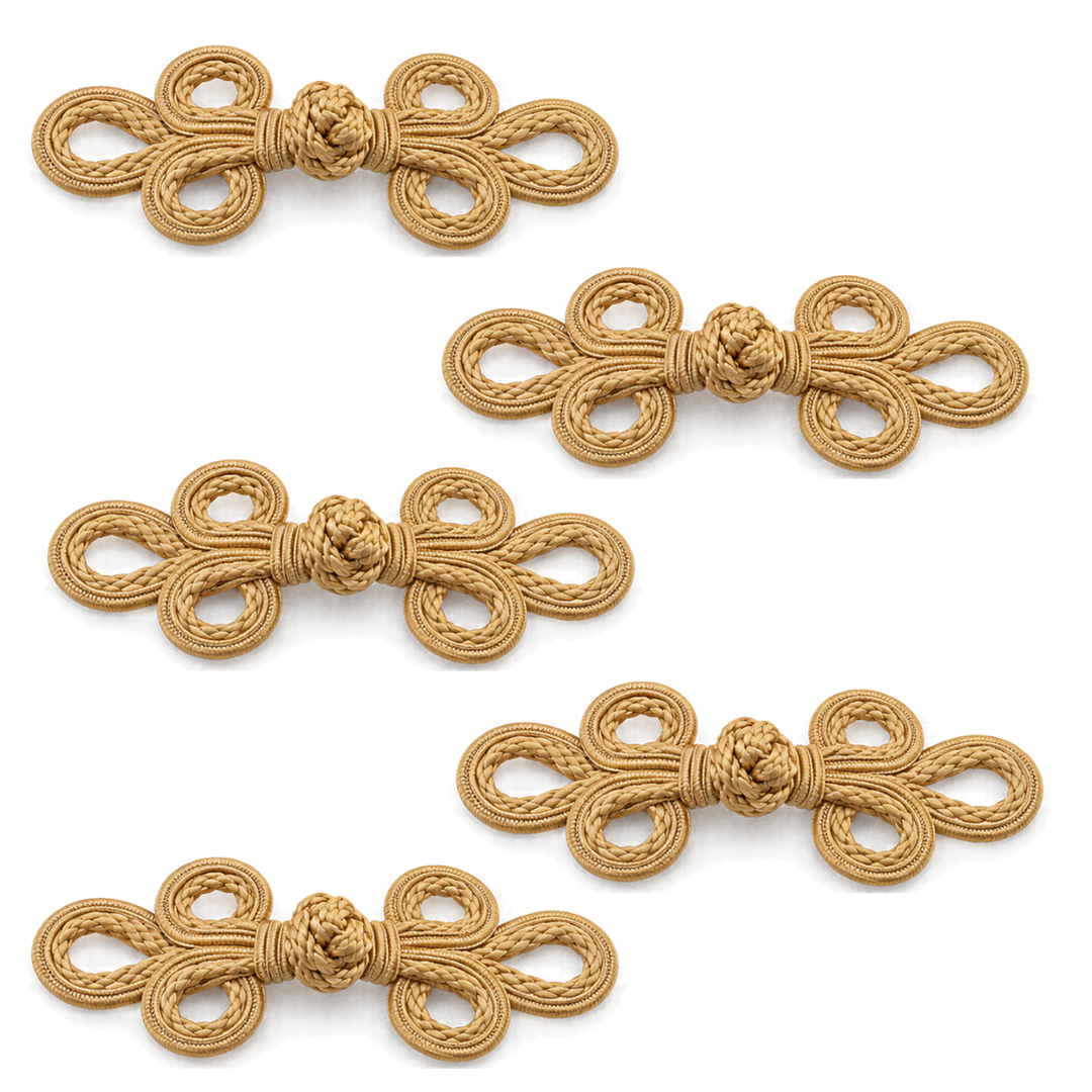 Chinese Frog Closures in Raffia – 6 × 14 cm – Set of 5