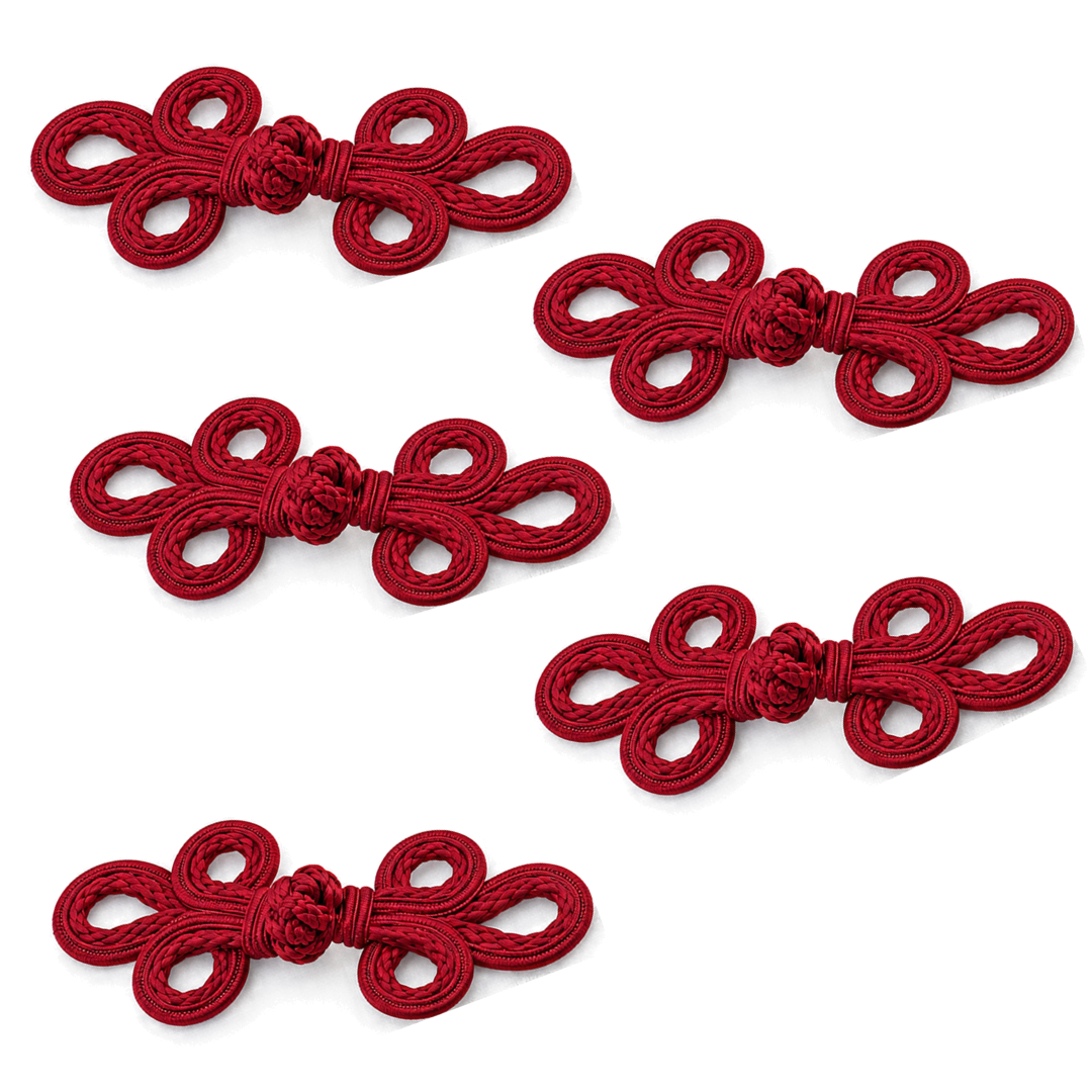 Chinese Frog Closures in Raffia – 6 × 14 cm – Set of 5