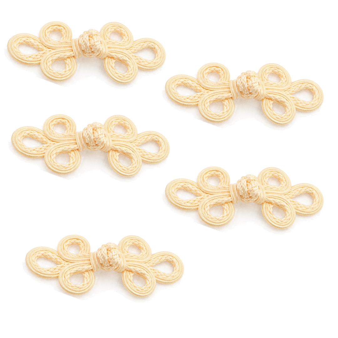 Chinese Frog Closures in Raffia – 6 × 14 cm – Set of 5