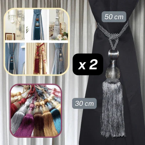 1 pair (2 pieces - suitable for 1 or 2 window(s)) Elegant Classic Giant 30cm Tassel Tie-Back #EMB08 - ACCESSOIRES LEDUC BV