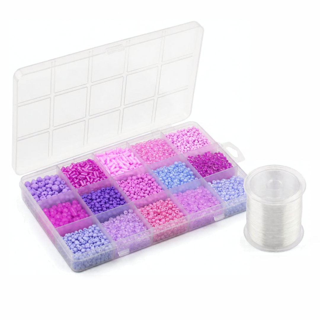 Premium Decorative Bead Set with Storage Box – 15 Compartments – 150g + 130m Thread - 12 colours sets available