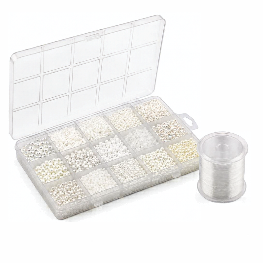 Premium Decorative Bead Set with Storage Box – 15 Compartments – 150g + 130m Thread - 12 colours sets available