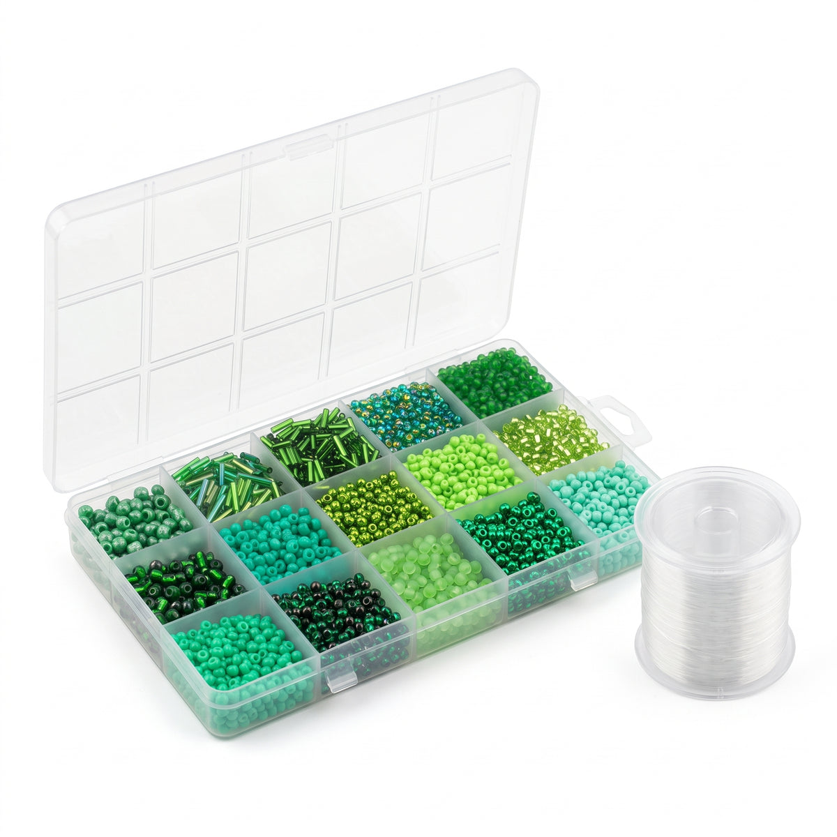 Premium Decorative Bead Set with Storage Box – 15 Compartments – 150g + 130m Thread - 12 colours sets available