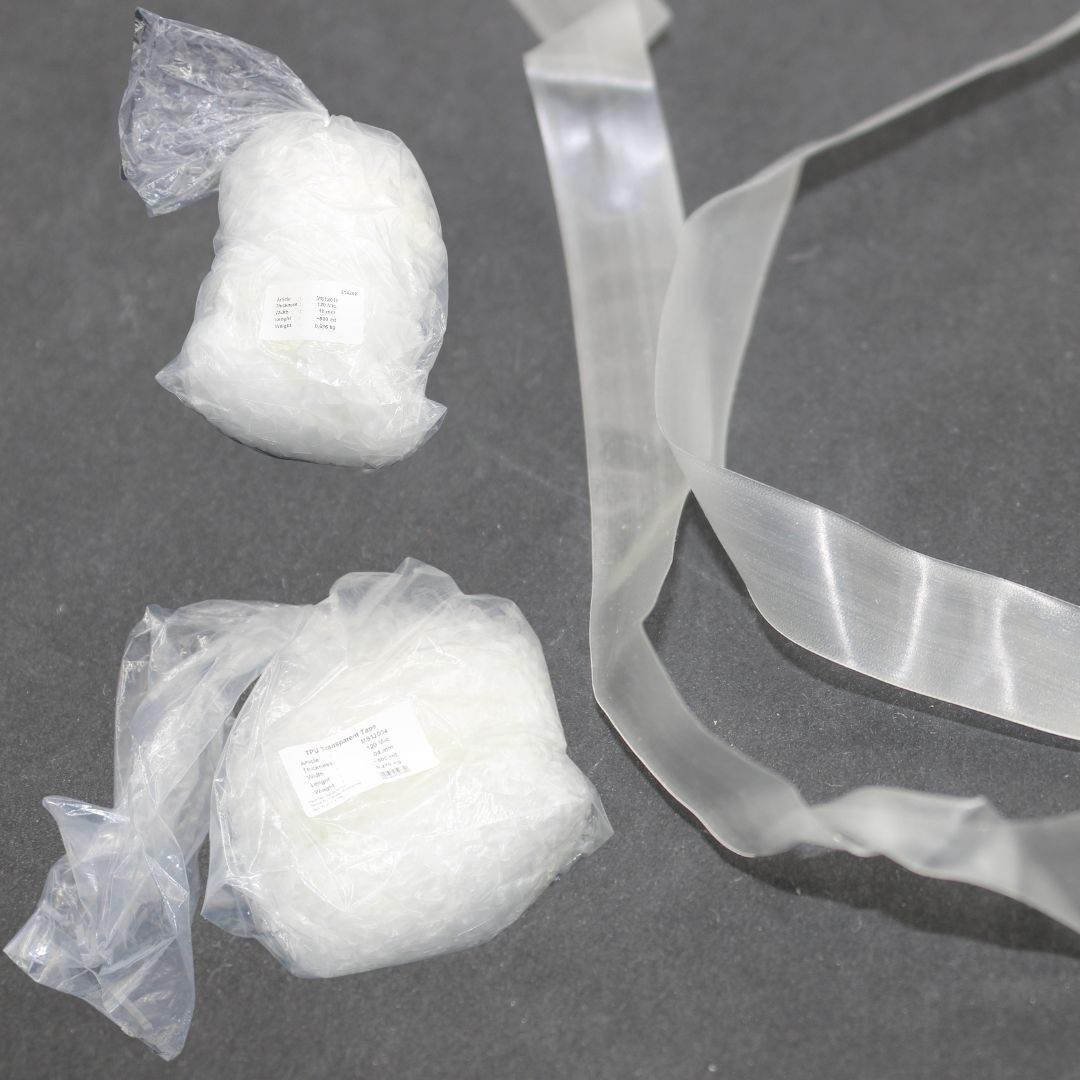 Bag of 500 meters PU elastic transparent tape - Available in 4mm 6mm or 10mm - 120 micron - ACCESSOIRES LEDUC BV