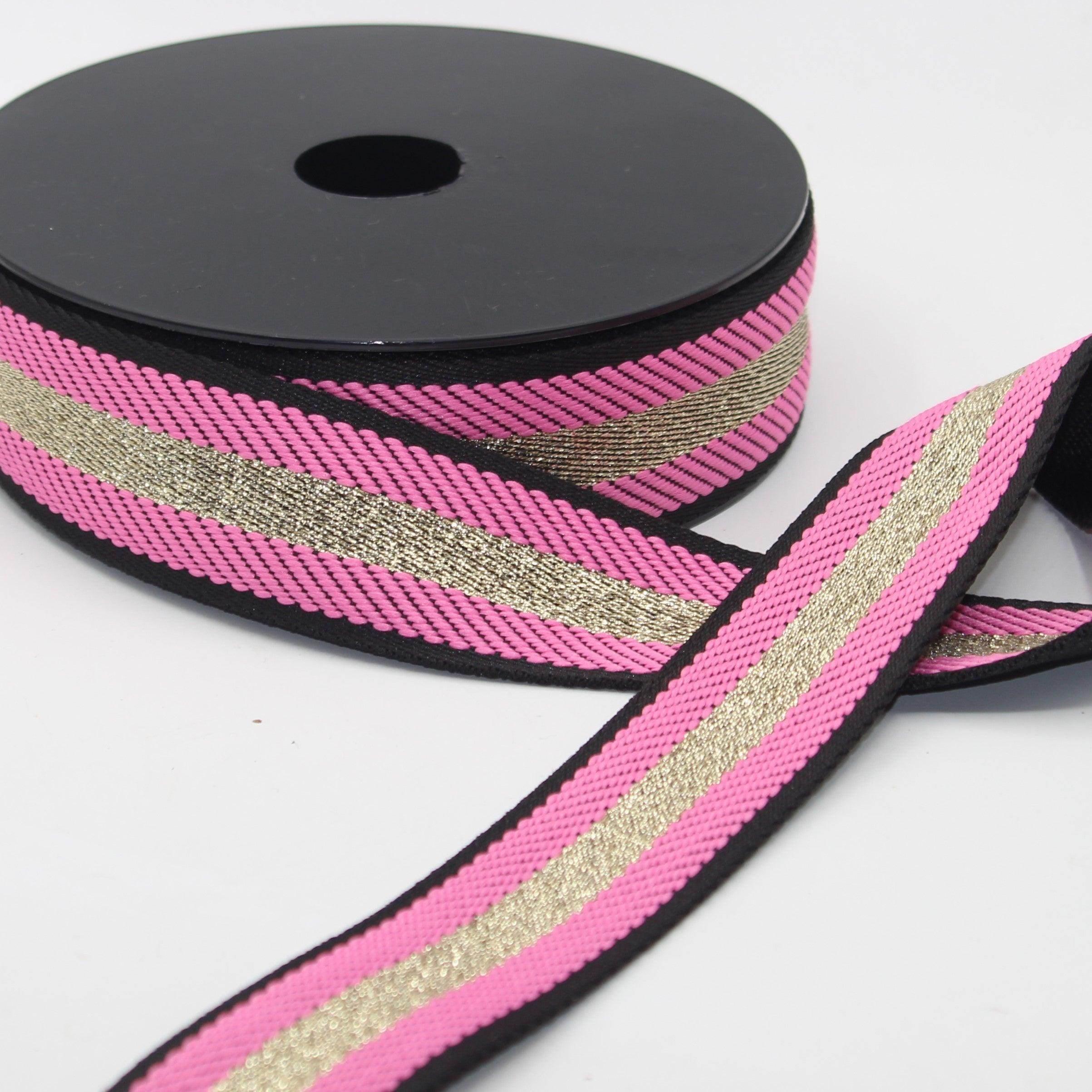 10 meters Herringbone Webbing With Large Light Gold Stripe size 40mm #RUB3556 - ACCESSOIRES LEDUC BV