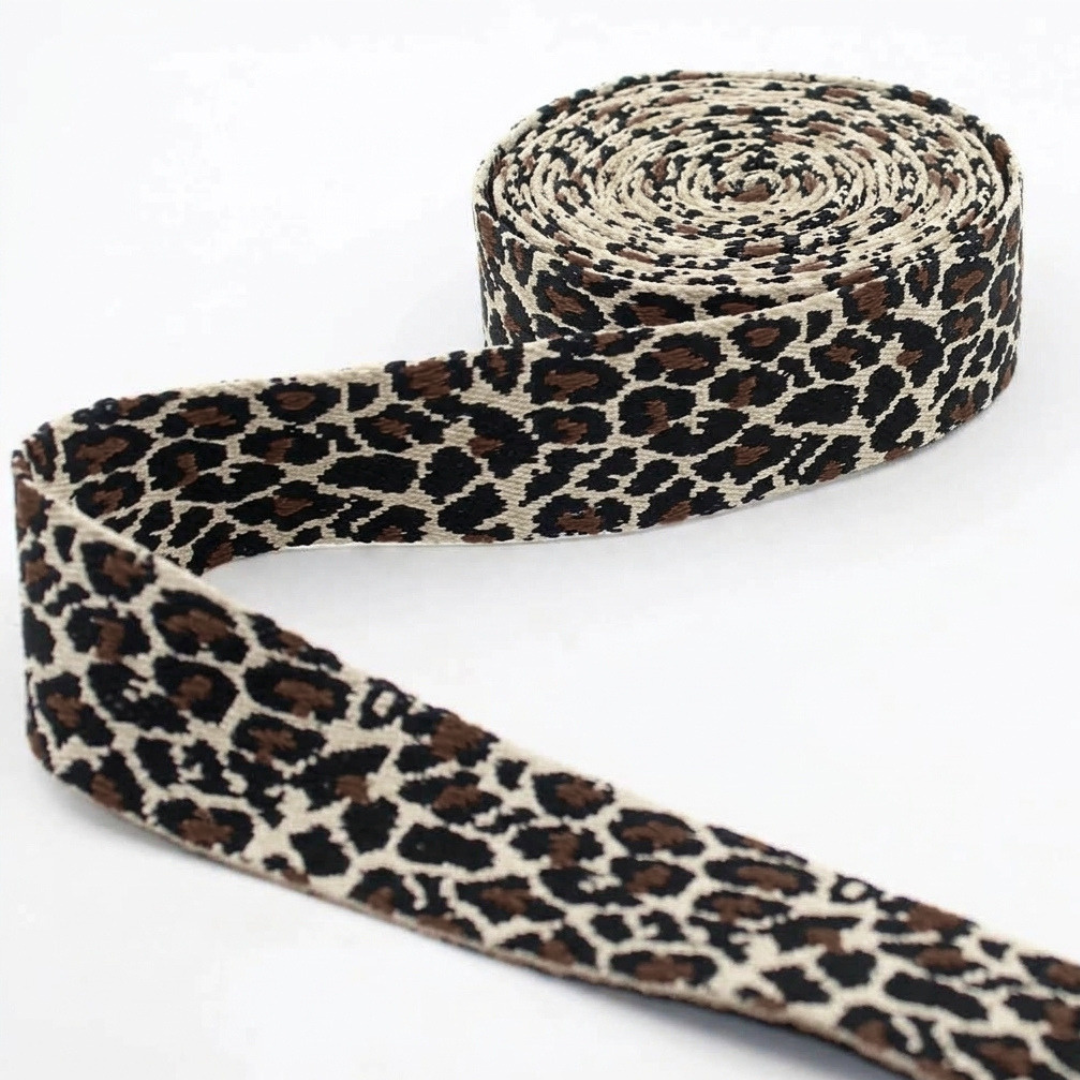 5m Leopard Print Webbing 40mm for Bag Straps & Sewing