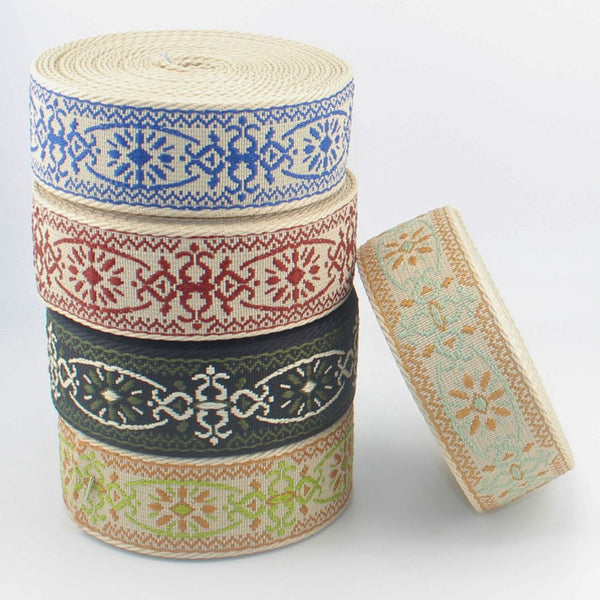 Cinta tejida floral para asas de bolso de 38 mm – Ribete decorativo jacquard premium para bolsos y tapicería (RUB3584)