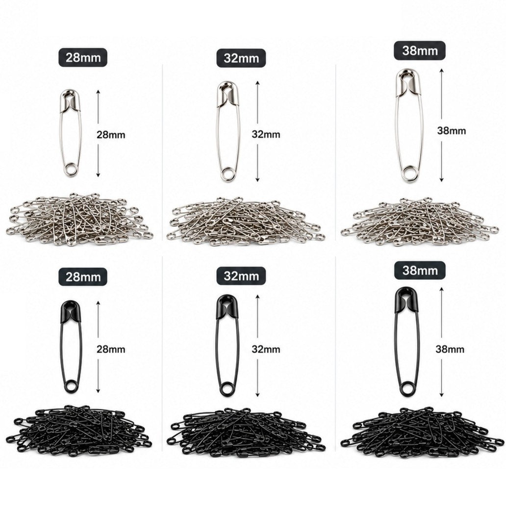 1000 Sicherheitsnadeln, 28–38 mm, schwarz oder silber