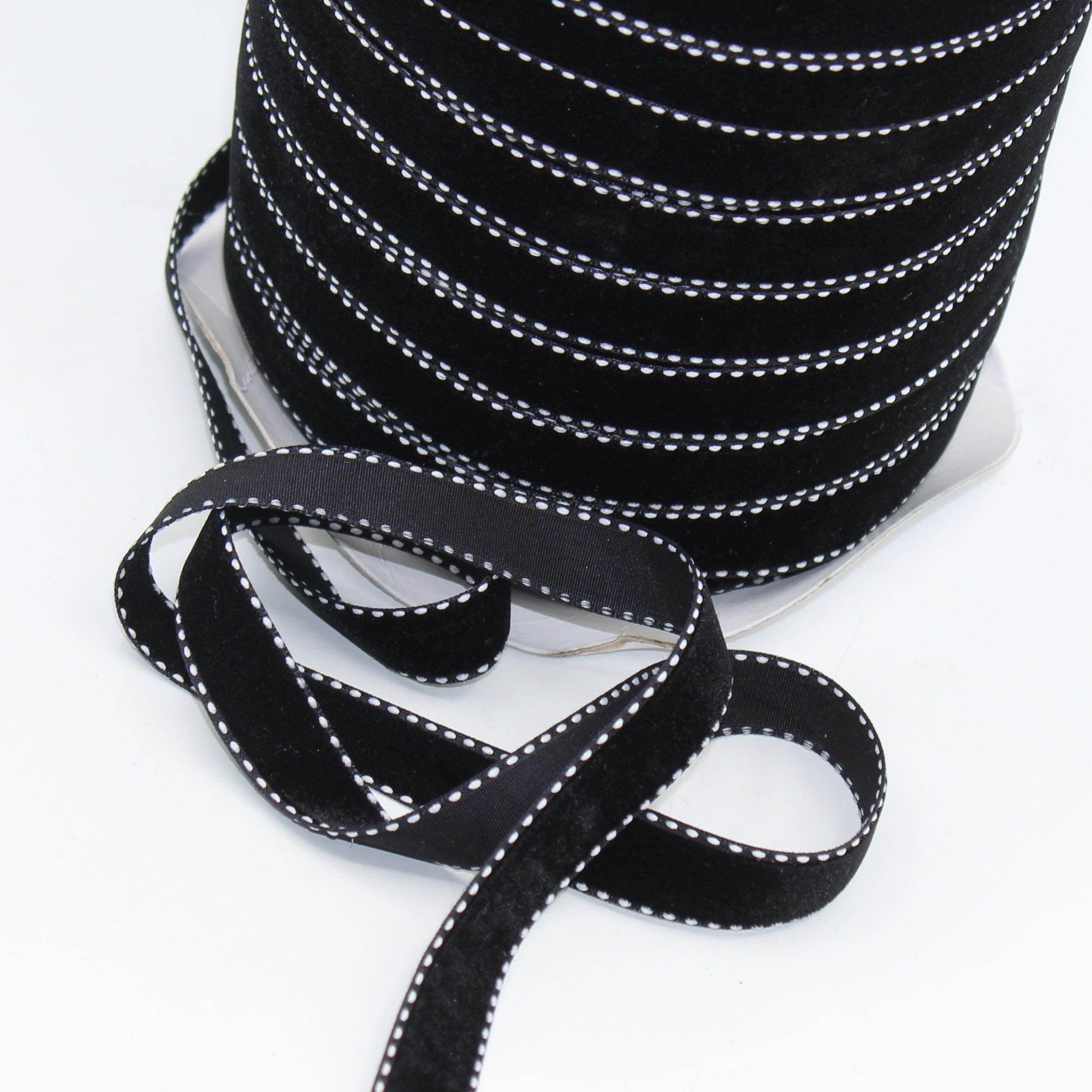 5 meters Stitched Velvet Ribbon 9 / 15 / 20mm #VEL1501 - ACCESSOIRES LEDUC BV