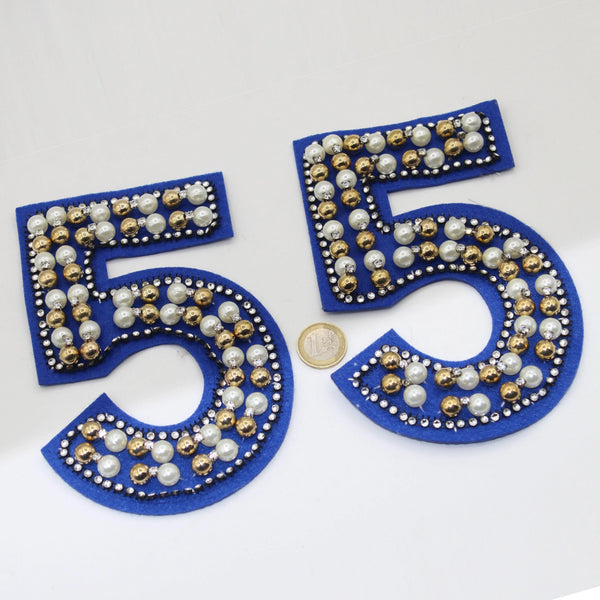 Set of 2 Large "5" with Pearls to sew on 18*10cm - ACCESSOIRES LEDUC